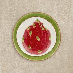 Talerz obiadowy z ceramiki Coco w kolorze białym i brązowym, 27,8 x 27,4 x 2,6 cm | Owoce Tropikalne