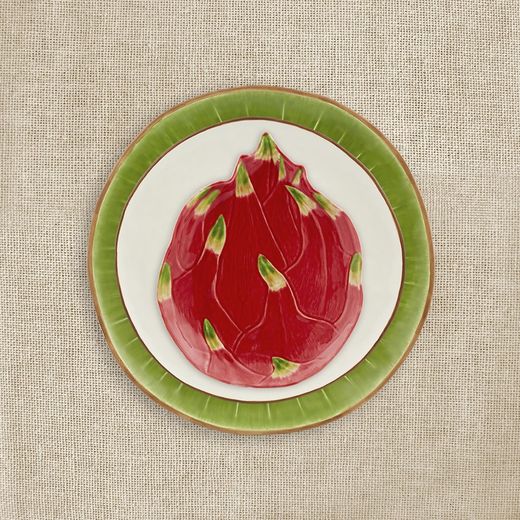 Talerz obiadowy z ceramiki Coco w kolorze białym i brązowym, 27,8 x 27,4 x 2,6 cm | Owoce Tropikalne