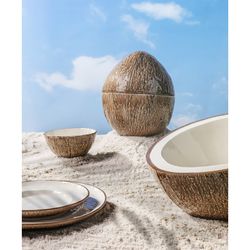 Talerz obiadowy z ceramiki Coco w kolorze białym i brązowym, 27,8 x 27,4 x 2,6 cm | Owoce Tropikalne