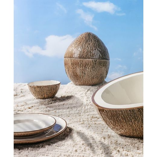 Talerz obiadowy z ceramiki Coco w kolorze białym i brązowym, 27,8 x 27,4 x 2,6 cm | Owoce Tropikalne