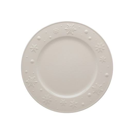 Assiette plate en faïence blanche, Ø 28 x 2,5 cm | Flocons de neige