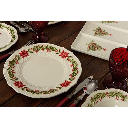 Assiette plate en faïence blanche et multicolore, Ø 27 x 3 cm | Noël