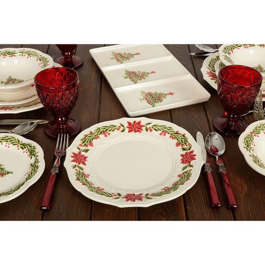 Assiette plate en faïence blanche et multicolore, Ø 27 x 3 cm | Noël