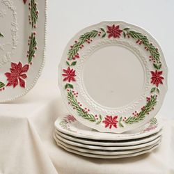 Assiette plate en faïence blanche et multicolore, Ø 27 x 3 cm | Noël