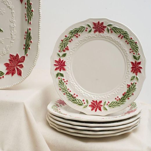 Assiette plate en faïence blanche et multicolore, Ø 27 x 3 cm | Noël