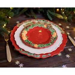 Flat plate made of white and multicoloured earthenware, Ø 29.5 x 2.5 cm | Christmas wreath