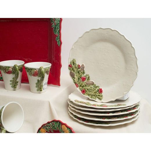 Flat plate made of white and multicoloured earthenware, Ø 29.5 x 2.5 cm | Christmas wreath