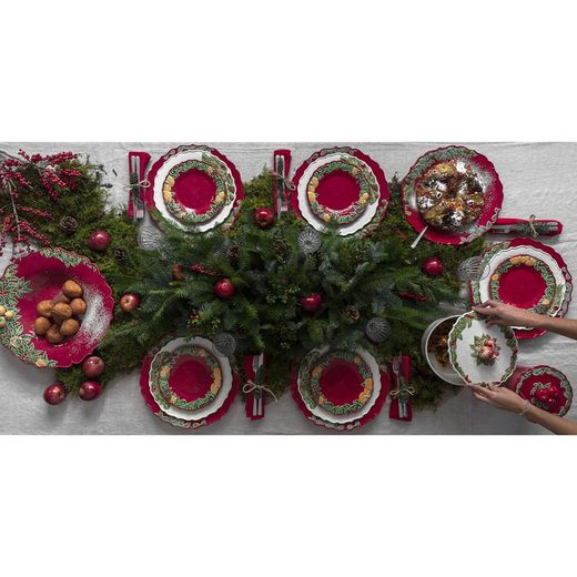 Flat plate made of white and multicoloured earthenware, Ø 29.5 x 2.5 cm | Christmas wreath