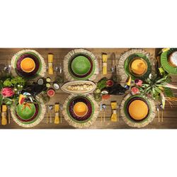 18-delig aardewerk servies in kastanjebruin, groen en oranje | Amazone