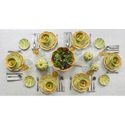 18-piece stoneware dinnerware set in orange and green | Pumpkin