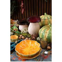 18-piece stoneware dinnerware set in orange and green | Pumpkin