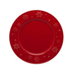Assiette plate en faïence rouge, Ø 28 x 2,5 cm | Flocons de neige