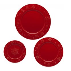 Assiette plate en faïence rouge, Ø 28 x 2,5 cm | Flocons de neige