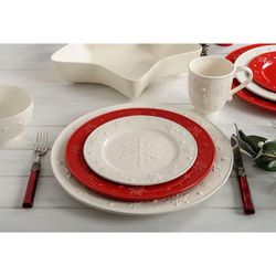 Assiette plate en faïence rouge, Ø 28 x 2,5 cm | Flocons de neige