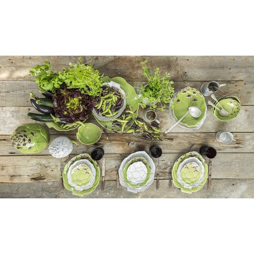 Vaisselle en faïence 18 pièces en vert | Artichaut