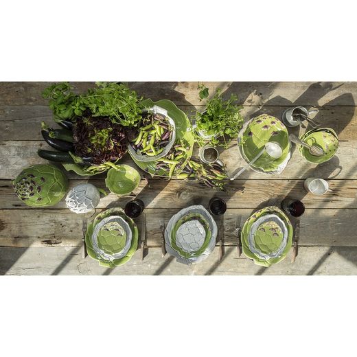 Vaisselle en faïence 18 pièces en vert | Artichaut