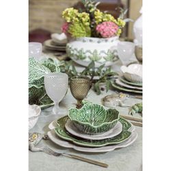 24-piece white and green stoneware dinnerware set | White Cabbage and Cabbage
