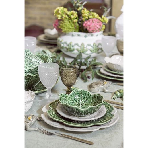 24-piece white and green stoneware dinnerware set | White Cabbage and Cabbage