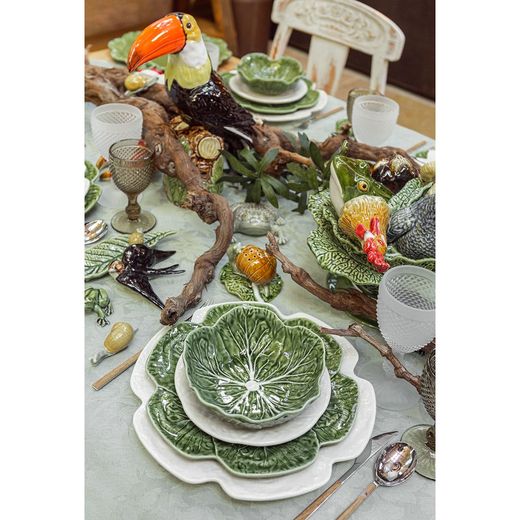 24-piece white and green stoneware dinnerware set | White Cabbage and Cabbage