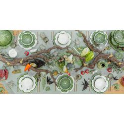 24-piece white and green stoneware dinnerware set | White Cabbage and Cabbage