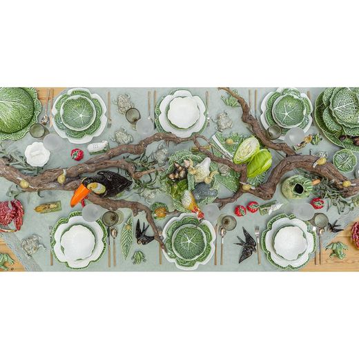 24-piece white and green stoneware dinnerware set | White Cabbage and Cabbage