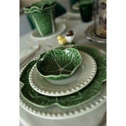 24-piece white and green stoneware dinnerware set | White Cabbage and Cabbage