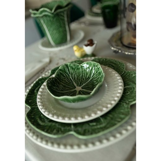 24-piece white and green stoneware dinnerware set | White Cabbage and Cabbage