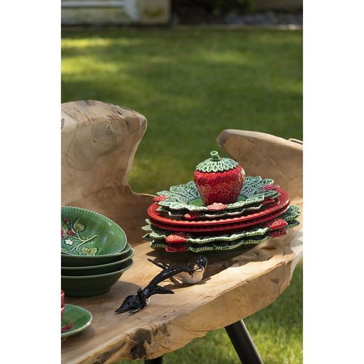 Vaisselle en faïence 24 pièces rouge et vert | Fraises