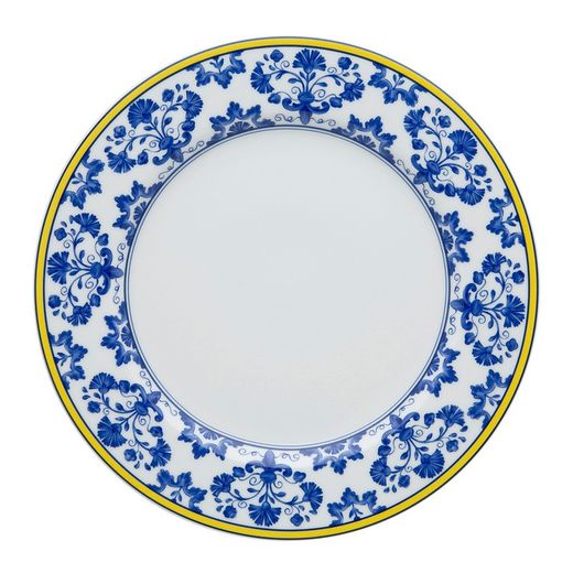 Assiette plate en porcelaine bleue et jaune, Ø 26,6 x 2,4 cm | château Blanc