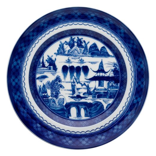 Assiette plate en porcelaine bleue et blanche, 25,3 x 25,3 x 2,7 cm | Blue Canton