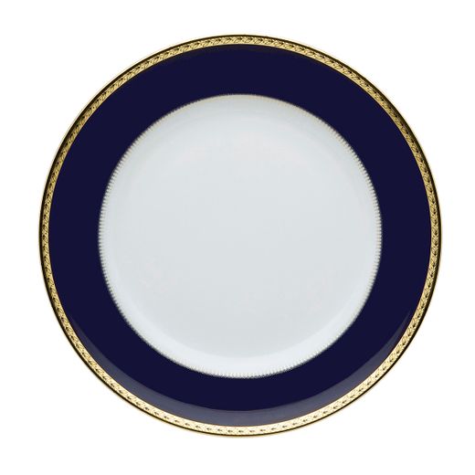 Assiette plate en porcelaine blanche, bleue et dorée, 25,3 x 25,3 x 2,7 cm | Brest