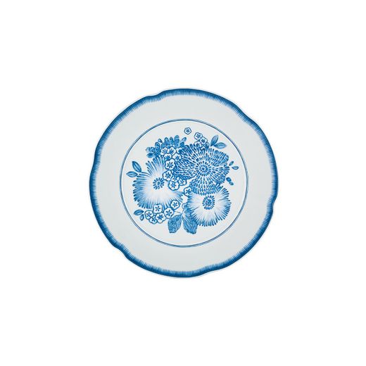 Assiette plate en porcelaine blanche et bleue, 29 x 29 x 2,2 cm | Coralina Blue