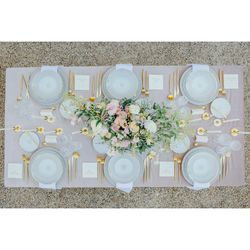 18-piece porcelain dinnerware set in white, beige and gold | Terrace