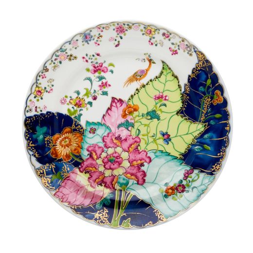 Assiette plate en porcelaine multicolore, 27,5 x 27,5 x 3,1 cm | Feuille de tabac