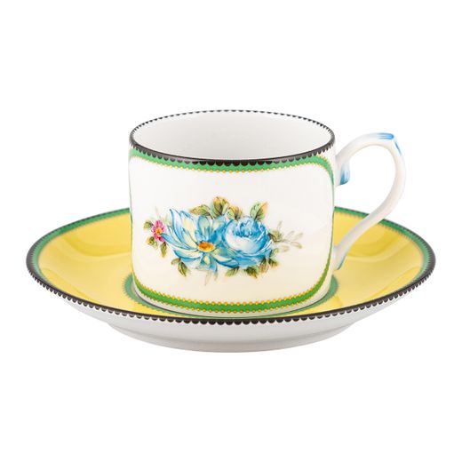 Tasse à thé en porcelaine avec soucoupe multicolore, 14,9 x 14,9 x 6,7 cm | Herança