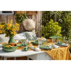 Green earthenware double appetizer plate, 34 x 19 x 9 cm | Leaves