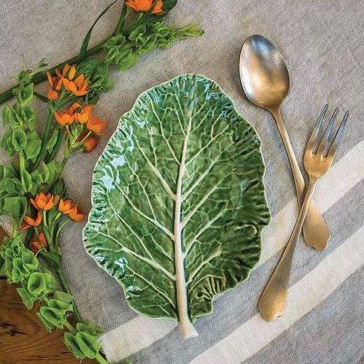 Assiette apéritive en faïence verte L, 28 x 19 x 5 cm | Chou