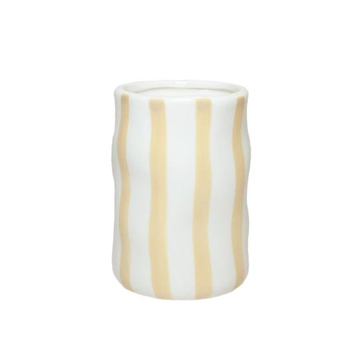 Portacepillos de cerámica en blanco y beige, 10 x 10 x 13 cm | Bari