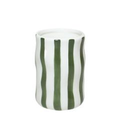 Portacepillos de cerámica en blanco y verde, 8 x 8 x 11 cm | Corfú