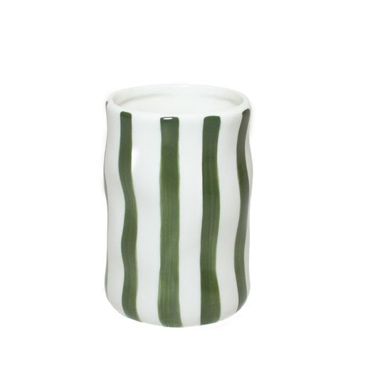 Portacepillos de cerámica en blanco y verde, 8 x 8 x 11 cm | Corfú