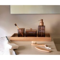 Porte-brosse à dents en verre marron, 7 x 7 x 10,5 cm | Naples