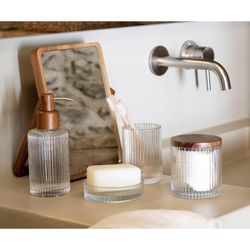 Transparent glass toothbrush holder, Ø 7.5 x 10.5 cm | Poseidon