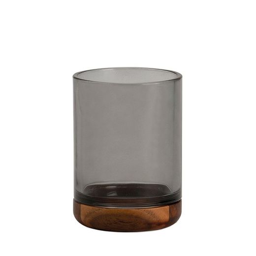 Gray Glass and Acacia Bathroom Set, 3 Pieces | Irazu