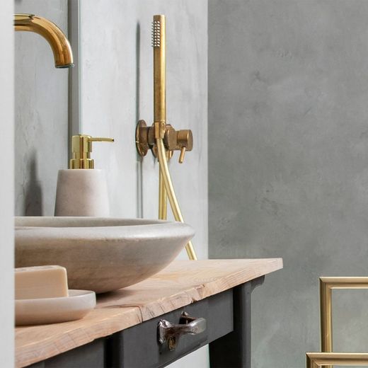 White Marble Bathroom Set with Mirror, 4 pieces