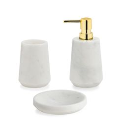 Ensemble de salle de bain en marbre blanc avec miroir, 4 pièces
