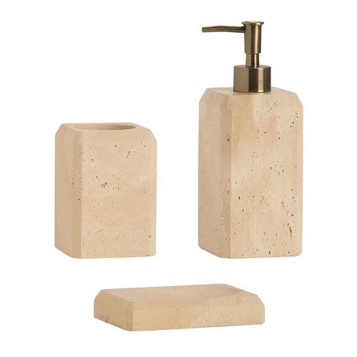 Porte-brosse à dents en marbre travertin beige, 7,5 x 7,5 x 11 cm | Travertin