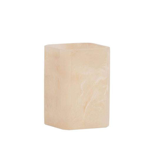 Portacepillos de poliresina en beige, 7,5 x 7,5 x 11 cm | Nácar