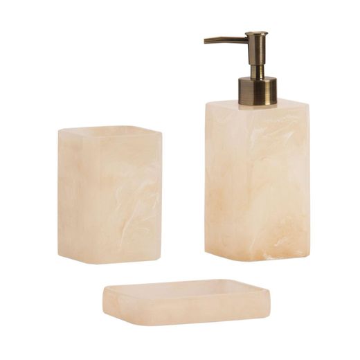 Portacepillos de poliresina en beige, 7,5 x 7,5 x 11 cm | Nácar