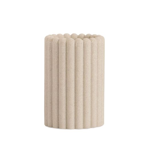 Porta-escovas em poliresina bege, 8 x 8 x 12 cm | Listras