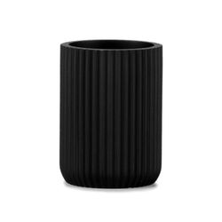 Czarny uchwyt na szczoteczki do zębów z żywicy poliestrowej, Ø 7 x 9,5 cm | Paski